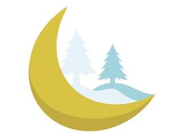 Christmas Crescent moon Background with Tree vector