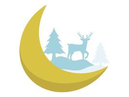 Christmas Background Crescent moon Deer Tree vector