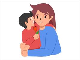 son gives Mom flower or People Character illustration vector