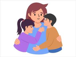 mamá con hijo y hija o avatar icono ilustración vector