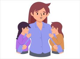 Hand drawn Mom two Daughter illustration vector