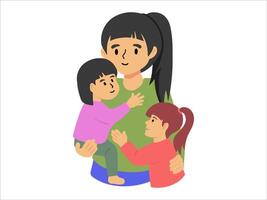 Hand drawn Mom two Daughter illustration vector
