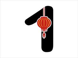 chino linterna alfabeto número 1 vector
