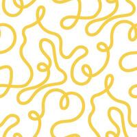 Noodle pasta seamless pattern background. Spaghetti curvy doodle pattern, Italian pasta background. Chinese abstract noodle, ramen design yellow food wallpaper. vector