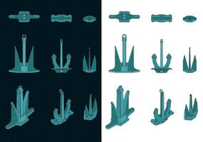 Anchors Set Color Drawing vector