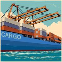 Loading containers retro poster vector