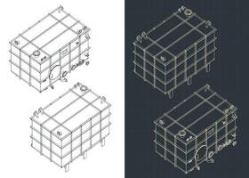 Pressure tank isometric blueprints vector