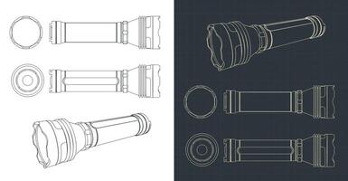 Blueprints of flashlight vector