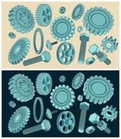 Set of retro sketches of various gears vector