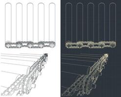 Chain transmission in a roller conveyor close up vector