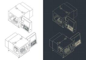 Desktop CNC router machine isometric blueprints vector