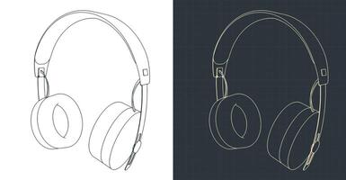 Monitor headphones isometric blueprints vector