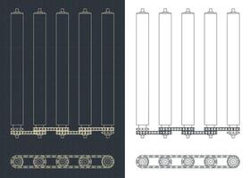 Chain transmission in a roller conveyor blueprints vector