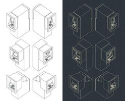 ATMs isometric blueprints vector