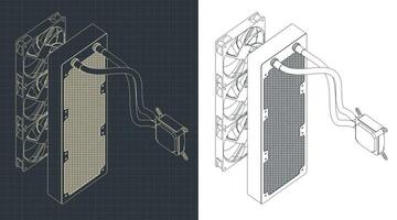 Liquid cooling system isometric drawings vector