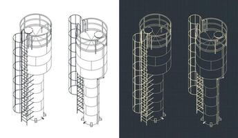 Water tank isometric blueprints vector