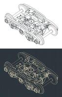 Train wheelbase isometric blueprints vector