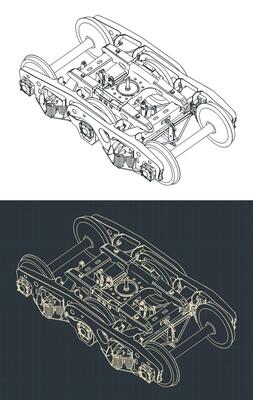 Train wheelbase isometric blueprints