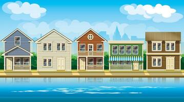 Stylized illustration seamless horizontally on the theme of comfortable cottages suburb vector