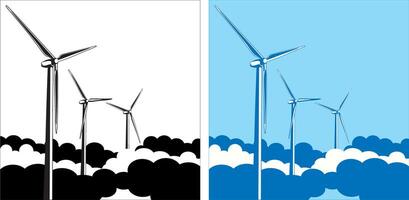 Wind turbines in the clouds vector