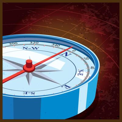 Cartography, travel, adventure, and so on. Compass points north