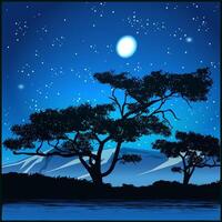 Trees at starry night vector