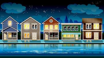 Suburb at night. Stylized illustration seamless horizontally on the theme of comfortable cottages suburb vector