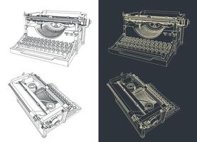 Vintage typewriter sketches vector
