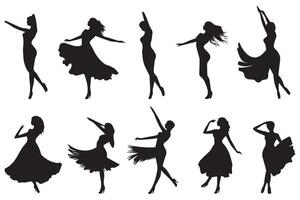 siluetas contento bailando personas en blanco antecedentes vector