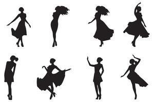 Black silhouette of dancing girls on white background vector