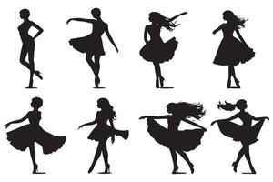 set of Black silhouette dancer girl white background vector