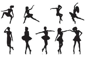 Dancing Girl Group Black Silhouette Female Figure Isolated Over White Background Illustration vector