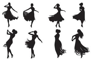 set of Black silhouette dancer girl white background vector