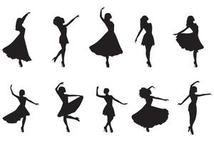 Dancing Girl Group Black Silhouette Female Figure Isolated Over White Background Illustration vector