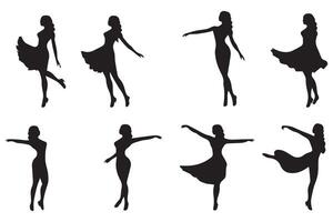 negro silueta de bailando muchachas en blanco antecedentes vector