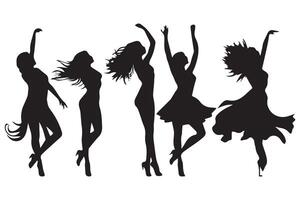 silhouettes happy dancing people on white background vector