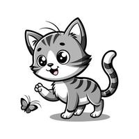 Cute Happy Cat and Butterfly vector