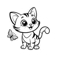 Cute Happy Cat and Butterfly vector