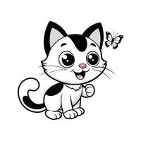 Cute Happy Cat and Butterfly vector