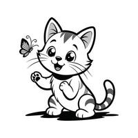 Cute Happy Cat and Butterfly vector