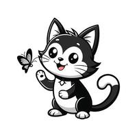 Cute Happy Cat and Butterfly vector