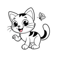 Cute Happy Cat and Butterfly vector