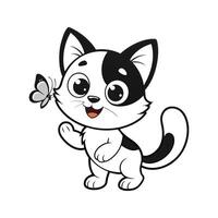 Cute Happy Cat and Butterfly vector