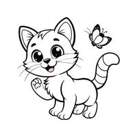 Cute Happy Cat and Butterfly vector