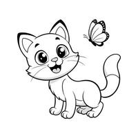 Cute Happy Cat and Butterfly vector