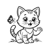 Cute Happy Cat and Butterfly vector