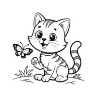 Cute Happy Cat and Butterfly vector