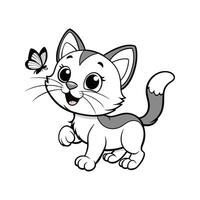 Cute Happy Cat and Butterfly vector