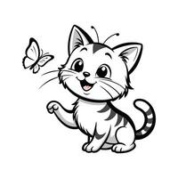 Cute Happy Cat and Butterfly vector