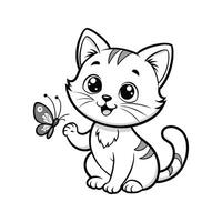 Cute Happy Cat and Butterfly vector